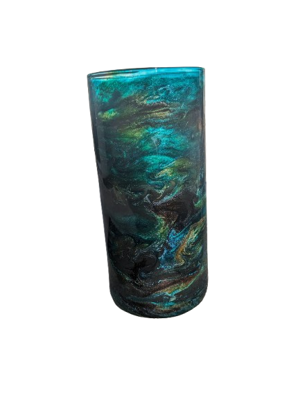 8in Ink Drop Multicolor Glass Vase